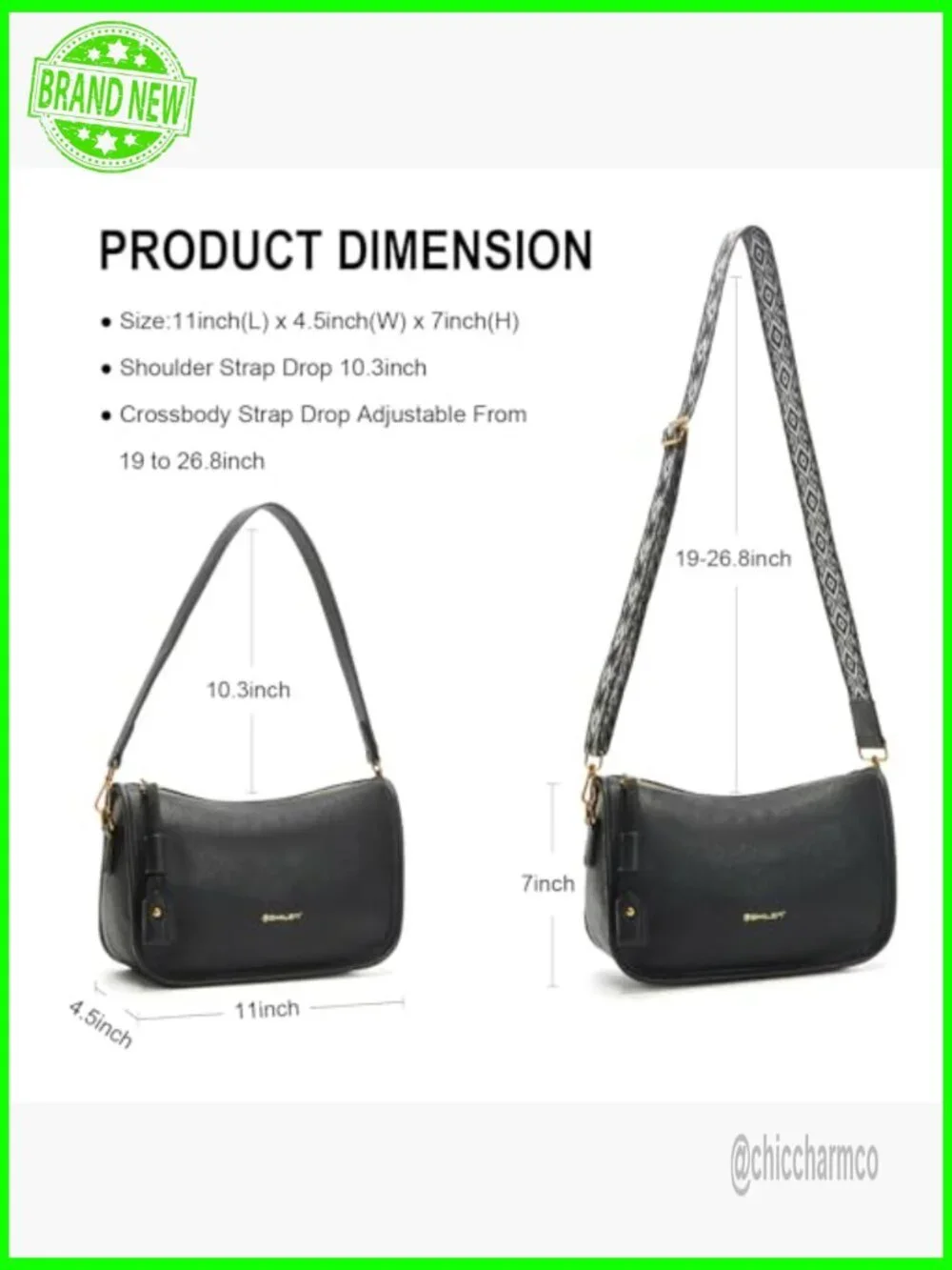 PU Leather Hobo Bag with Removable Straps, 11x7x4.5 Inches, Crossbody Clutch